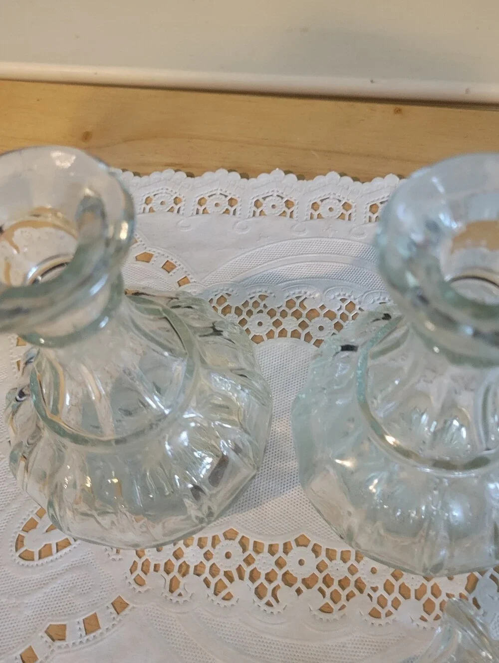 Set Of 2 Clear Glass Oil/Vinegar Decanters With Stoppers EUC